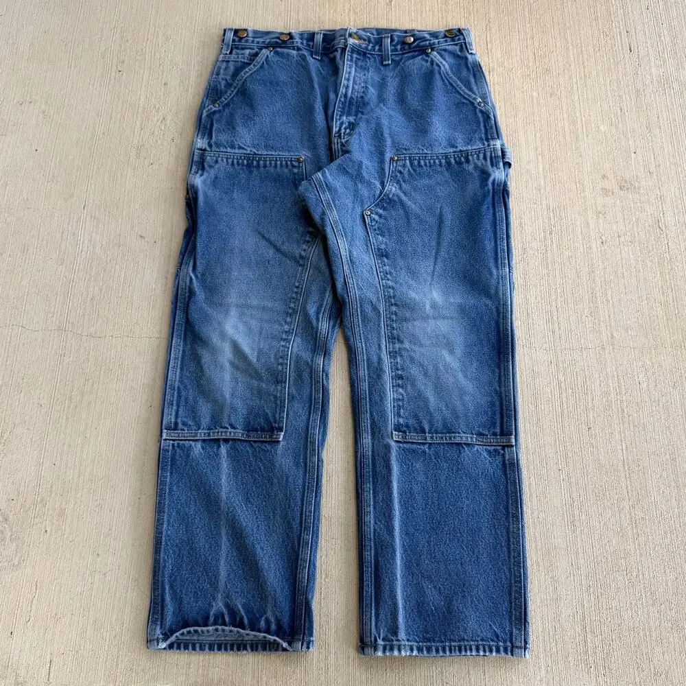 Carhartt denim blue jean double knee work wear carpenter pants
